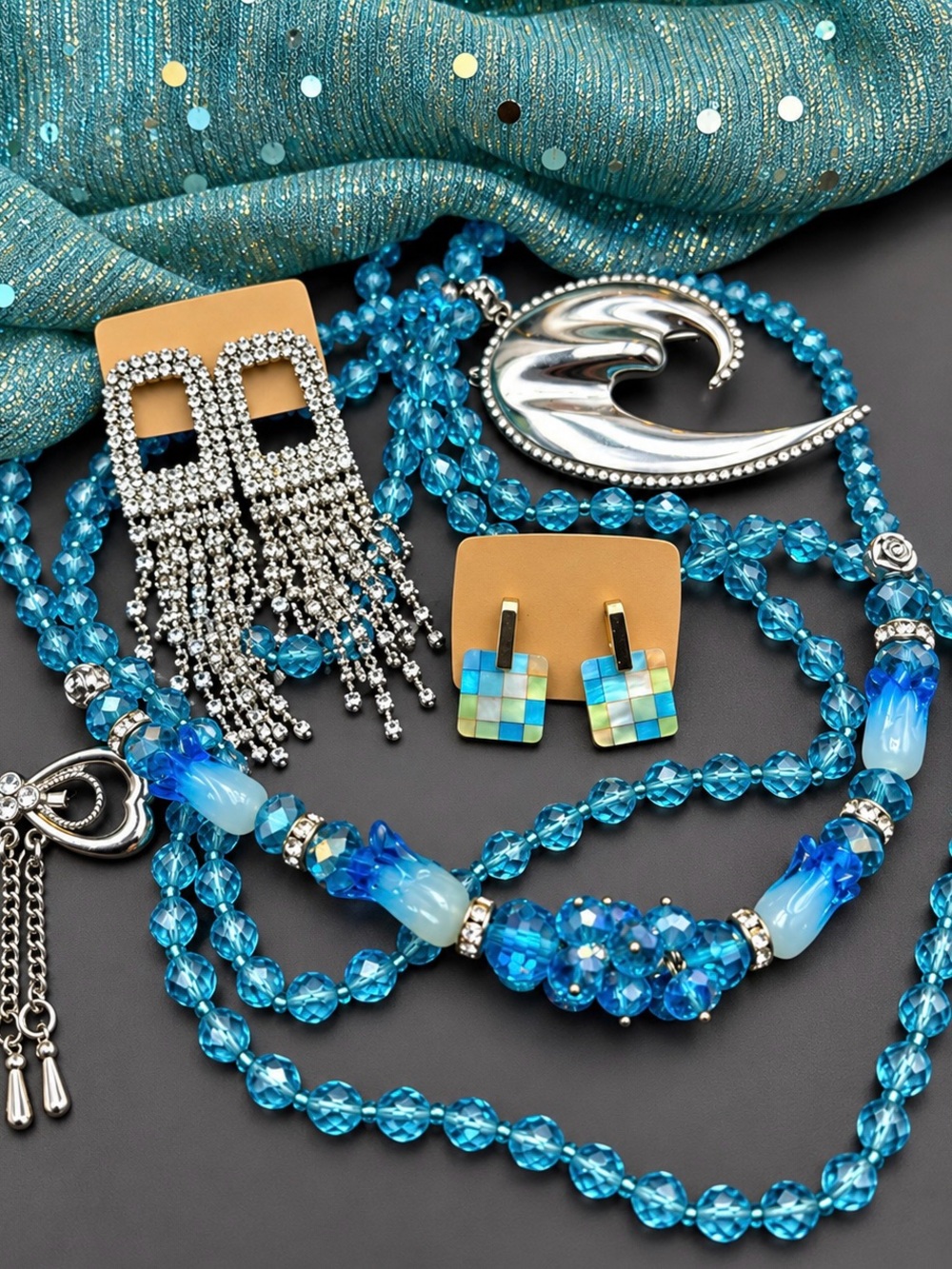 Vintage Sea Blue Flapper Glass Beads and Jewelry